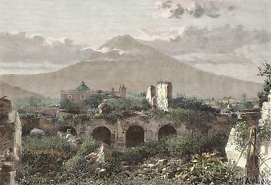 Antigua, Ruines De L´Eglise Du Christ et Volcan Agua