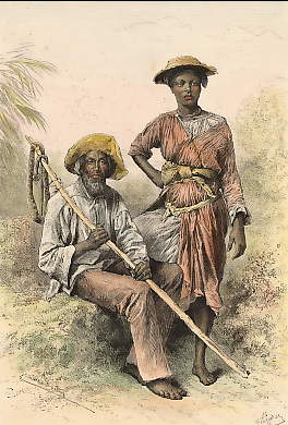 Types De La Martinique. Nègre Chasseur De Serpents et Négresse Charbonnière