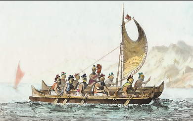 Pirogue Double Dirigée Par Des Hommes Masqués
