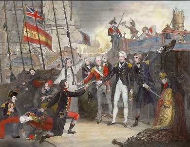 Admiral Nelson Receiving the Spanish Admiral´s Sword on Board the San Josef, Feb. 14. 1797