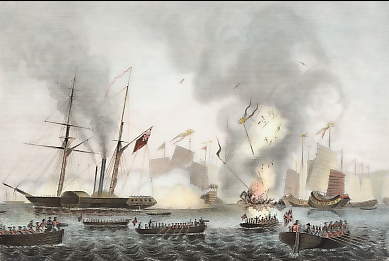 The Hon. East India Company's Steamer Nemesis and the Boats of the Sulphur Calliope Larne and Starling Destroying the Chinese War Junks in Anson's Bay