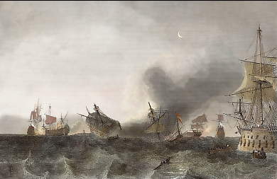 Mr. de Coëtlogon prend quatre vaisseaux hollandais et en coule à fond un cinquième à la hauteur de Lisbonne (Mai 1703).