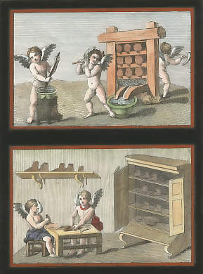 Cupids with Press, Cupids Making Shoes
