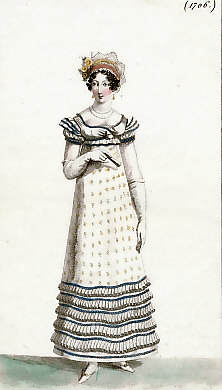Costume Parisien: Bonnet De Tulle. Robe De Gaze. Volans Bordés D´un Filet De Soie