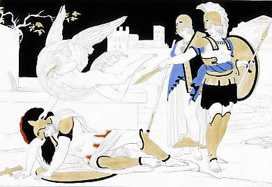 Achilleus Tötet mit Hilfe Athenes den Hektor und ruft dem Sterbenden Worte des Hasses nach