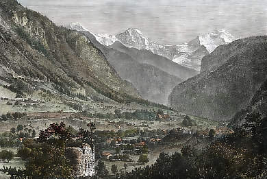 La Jungfrau, Le Mönch et L´Eiger. Vue Prise Des Ruines Du Château D´Unspunnen