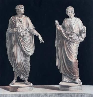 Statues Antiques, Minerve Ergane Ou Déesse Des Arts, L´Empereur Auguste