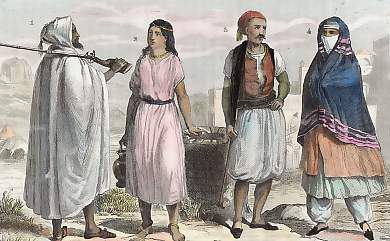 Arabe Avec Le Bernous, Femme Arabe, Maure et Mauresque D´Alger