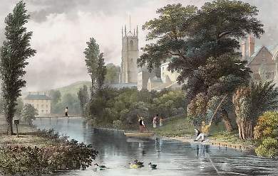 Tiverton Church, from the Bridge, Devonshire