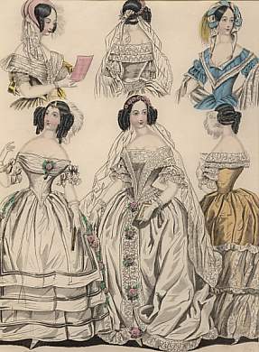 The Last and  Newest London & Paris Fashions 1841 : Evening Dresses.